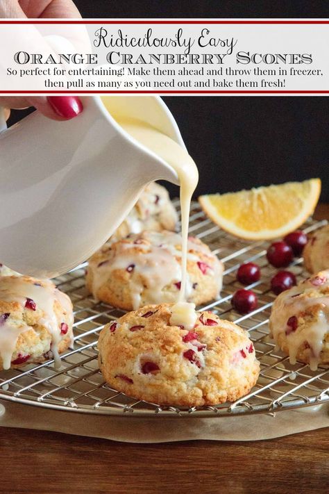 These Easy Orange Cranberry Scones are melt-in-your-mouth delicious and can be made ahead. Pop them in the oven just before serving, for easy entertaining! #easyscones, #cranberryorangescones, #cranberryscones via @cafesucrefarine Orange Cranberry Scones, Sweet Scones, Packable Lunches, Basic Scones, Apple Scones, Scone Recipes, Cranberry Orange Scones, Dessert Treats, Cranberry Scones