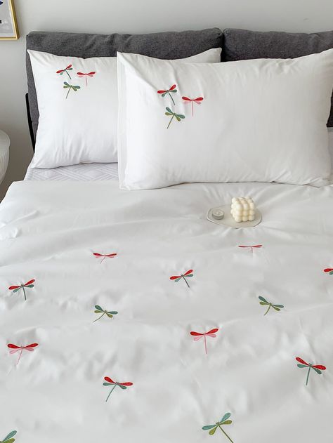 Dragonfly Embroidered Duvet Cover Set Without Filler | SHEIN USA Crochet Bedsheet, Crochet Bed Sheet, Bedsheet Ideas, Bedsheets Ideas, Handmade Bed Sheets, Hand Embroidered Bedspread, Bed Sheets Sale, Embroidered Sheets, Bed Sheet Painting Design