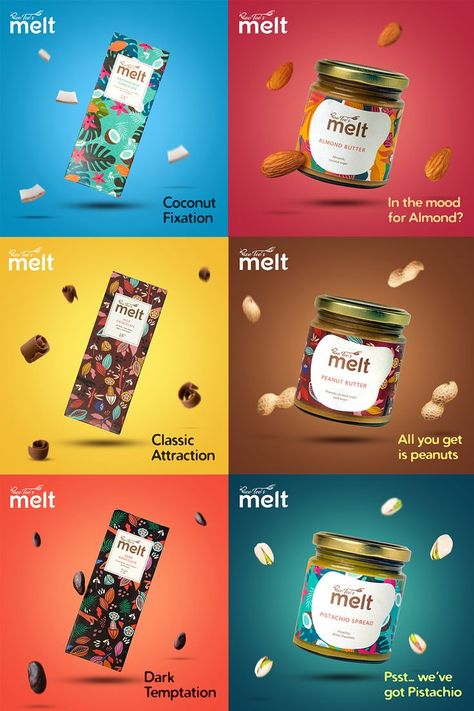 Product Design Ideas Creativity, Creative Product Social Media Post Design, Packaging Social Media Post, Product Branding Ideas, Social Media Design For Food, Food Social Media Post Design Ideas, Aesthetic Product Design, Food Product Social Media Post, Chocolate Social Media Post