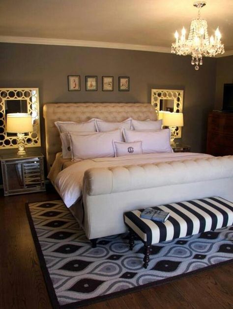 inspiration for make over of my bedroom - like the mirrors behind the lamps and the headboard Couple Bedroom, Beautiful Bedrooms, Dream Bedroom, My New Room, Home Fashion, New Room, Bedroom Makeover, Modern Bedroom, Bedroom Inspirations