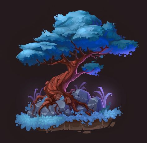 Stylized Tree Drawing, Stylized Tree Concept Art, Magic Tree Art, Tree Concept Art, Fantasy Tree Drawing, Stylized Trees, Stylized Tree, Cozy Little House, 하울의 움직이는 성