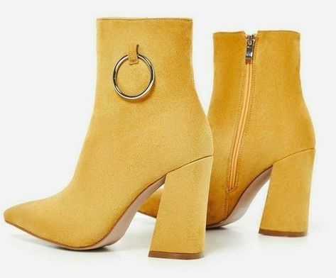 Boots Outfit Ankle, Yellow Boots, Faux Suede Boots, Ankle Heels, Suede Leather Boots, Beautiful Boots, Boots Ankle, Fall Shoes, Mellow Yellow