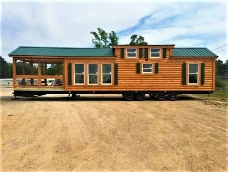 Trailer Tiny House Floor Plans, Cute Mobile Homes, Log Cabin Mobile Homes, Pre Built Cabins, Modular Log Homes, Cottage Building, Tiny Log Cabins, Tumbleweed Tiny Homes, Arched Cabin