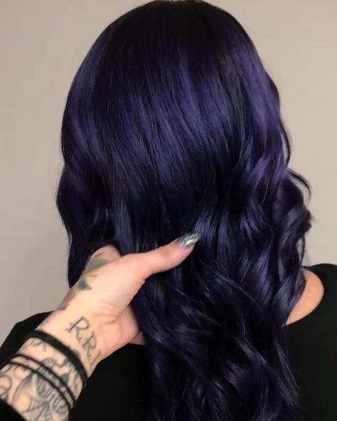 we’re obsessing over this midnight purple 🌩 by @theghostiegirl • • • #guytang #mydentity #mydentity3mv #darkpurplehair #topknotnh All Over Dark Purple Hair Color, Dark Purple Straight Hair, Dark Smokey Purple Hair, Dark Plum Purple Hair, Midnight Violet Hair, Dark Blue Purple Hair, Midnight Violet Black Hair, Violet Blue Hair, Midnight Blue Hair Color