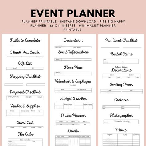 "Do you plan events for a living or just have an event coming up and looking for a printable event planner to help you plan all your events? Stop scrolling though Etsy and take a look at my Printable Event Planner. You could use this for a wedding, birthday party, anniversary, or any other event you need to plan for. This instant download comes with 23 pages filled with everything you need to plan the best event ever!  You will receive 1 pdf download that contains 23 pages, which are the followi Event Landscape Design, Event Planner Pricing Guide, Party Planner Price List, Event Planner Attire, Planning Events Organizations, Party Planner Business Names, Event Planner Organization Ideas, Wedding Organizer Team, Event Planner Names Ideas