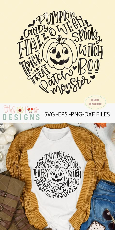 Halloween pumpkin typography svg, trick or treat svg example image 2.#HalloweenFonts  #CreepyCalligraphy #GhoulishGraphics #FrightfulFonts  #HauntedHandwriting #PumpkinPrints #ScaryScript Fall Cricut, Trick Or Treat Svg, Cricut Inspiration, Halloween Vinyl, Cricut Halloween, Halloween Fonts, Cute Shirt Designs, Cricut Craft Room, Vinyl Shirts