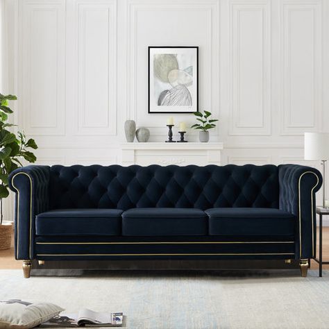 Willa Arlo Interiors Newell 88" Rolled Arm Chesterfield Sofa | Wayfair Velvet Couch Living Room, Chesterfield Sofa Living Room, Tufted Chesterfield Sofa, Sofa Review, Entertaining Friends, Rolled Arm Sofa, Reclining Furniture, Modern Glam, Glam Style