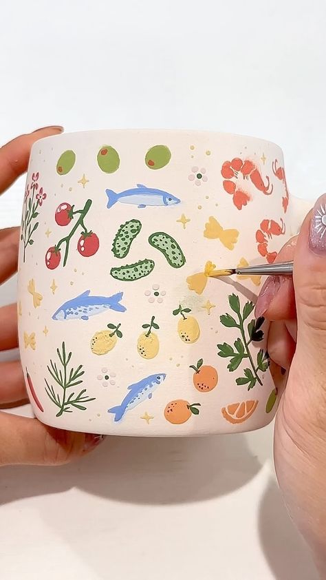 ✨Sylvie Pottery✨ | What should I name this mug?🍋 #painting #underglaze #cutemugs #handmademugs #pottery #potterypainting #ceramics | Instagram Pottery Painting Illustration, Underglaze Bowl Ideas, Diy Painting Ceramics, Painting Ceramic Mugs Diy, Underglaze On Bisque, Bisqueware Painting Ideas, Fall Pottery Ideas Painting, Diy Ceramic Gifts For Men, Painting Pottery Techniques