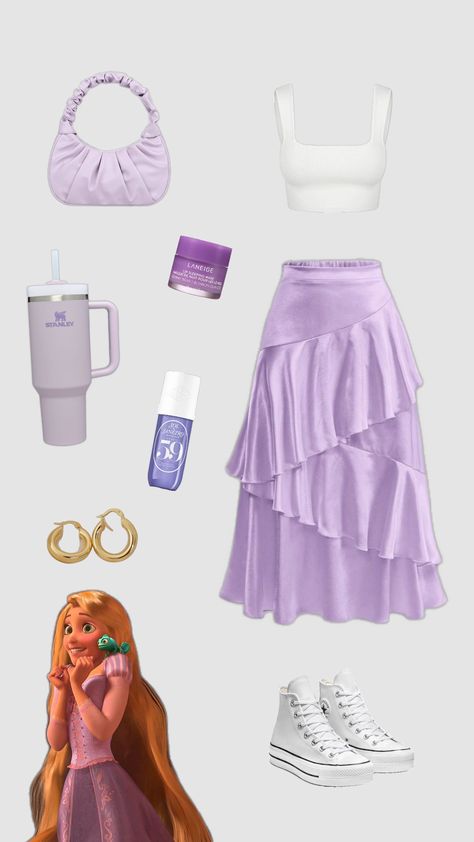 Tangled💜💜💜#princess #rapunzel #purple Rapunzel Outfit Ideas Disney, Rapunzel Rave Outfit, Disney Princess Outfit Ideas For Women, Tangled Themed Outfit, Repunzle Outfit Idea, Anna Frozen Aesthetic Outfit, Rapunzel Clothes Inspired Outfits, Rapunzel Inspired Outfit Aesthetic, Outfits Based On Disney Characters