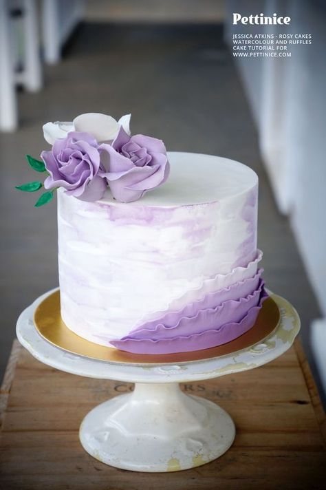 Ruffle Cake Tutorial, Violet Cakes, Purple Cakes Birthday, Lavender Watercolor, Lavender Cake, Purple Cake, Fondant Cake Designs, Cake Show, Purple Cakes