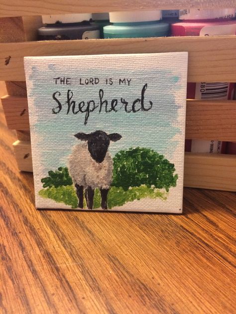 Christian Simple Painting, Christen Painting Ideas, Acrylic Christian Painting Ideas, Easy Scripture Paintings On Canvas, Verse Paintings Canvas, Biblical Painting Ideas, The Lord Is My Shepherd Art, Christian Paintings Ideas, Bible Canvas Painting Ideas