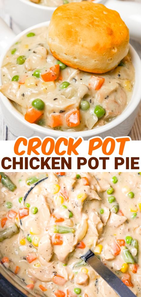 Chicken Pot Pie With Biscuits, Pot Pie With Biscuits, Crockpot Chicken Pot Pie, Chicken Pot Pie Filling, Pot Pie Filling, Slow Cooker Dinner Recipes, Crockpot Dinners, Spend With Pennies, Crock Pot Chicken