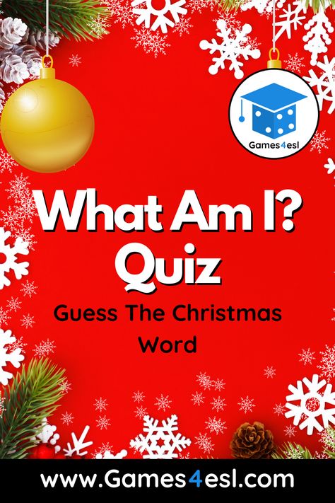 This fun Christmas Quiz is a 'What Am I?' quiz. There are 10 Christmas Quiz questions with answers. Check it out. :) Christmas Anagrams With Answers, Christmas Picture Quiz And Answers, Christmas Quizzes With Answers, Christmas Quiz And Answers, Christmas Picture Quiz, Christmas Trivia For Kids, Office Holiday Party Games, Christmas Quizzes, Christmas Quiz Questions