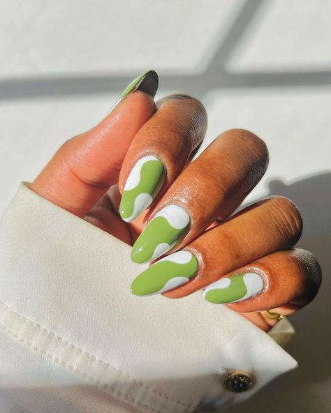 Groovy but make it Fall 🍃🍂 Products used: @jessiemonroenailcare G.I. Jane, Kool Whip • • *gifted #fallnails #fallnailart #greennails… | Instagram G I Jane, Groovy Nails, Fall Products, Swirl Nail Art, Color For Nails, Pamper Party, Green Nail Polish, White Nail Designs, Fall Nail Art