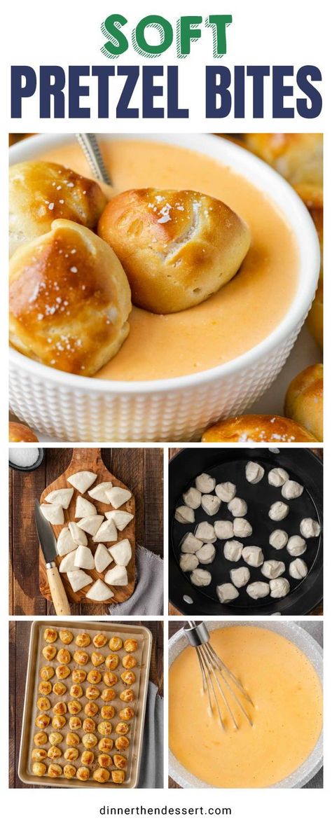 Easy Soft Pretzel Bites recipe hack for bite-sized semi homemade pretzels using biscuit dough! With a creamy cheddar cheese dipping sauce. Soft Pretzel Bites are pretty much everything you want in an appetizer. Pillsbury Pizza Dough Pretzel Bites, Dough Bites Recipe, Soft Pretzel Bites With Cheese Sauce, Hot Pretzel Bites, Biscuit Pretzels With Cheese Sauce, Pretzel Recipe Biscuit Dough, Quick And Easy Pretzel Bites, Diy Pretzels Easy, Easy Pretzel Recipe Pillsbury