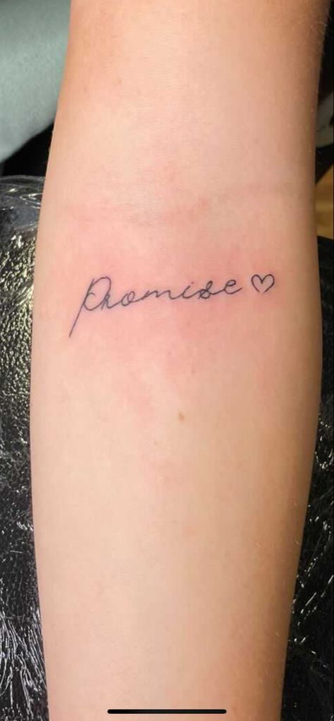 Tattoo fine line promise Promise Word Tattoo, Promise Tattoo Word, Promises Tattoo, I Promise Tattoo, Fineline Word Tattoo, Neat Tattoos, Fineline Tattoos, Promise Tattoo, Simple Arm Tattoos