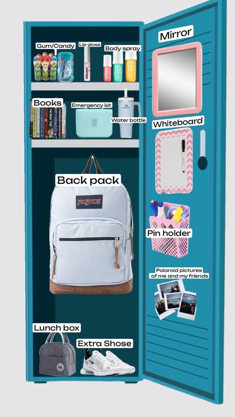 Cute Locker Ideas, Locker Essentials, School Locker Organization, School Locker Decorations, Middle School Lockers, High School Lockers, Idea For School, Middle School Supplies, Middle School Essentials