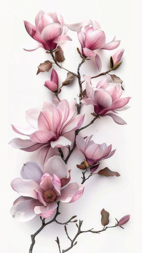 Magnolia Blossoms on White Background stock images Magnolia Bush Shrubs, Magnolia Tree Art, Pink Magnolia Tattoo, Flowers Reference Photo, Magnolia Flower Photography, Magnolia Flower Wallpaper, Organic Shapes In Nature, Magnolia Aesthetic, Magnolia Background