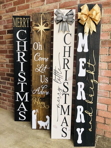 MERRY LITTLE CHRISTMAS, OH COME LET US ADORE HIM, MERRY CHRISTMAS PORCH SIGN, MERRY AND BRIGHT                                                                        We offer many unique, quality Porch Signs that stand 5ft tall and are perfect for inviting all your friends & family!  Click here to shop with us today!  Does your front porch need new life this Christmas? This beautiful Merry Christmas Sign for your front door is one sure way to create the curb appeal you are looking for on your fr Christmas Signs Wood Front Porches, Merry Christmas Porch Sign, Christmas Signs Diy, Christmas Wooden Signs, Diy Front Porch, Front Door Sign, Wooden Welcome Signs, Winter Signs, Front Porch Signs