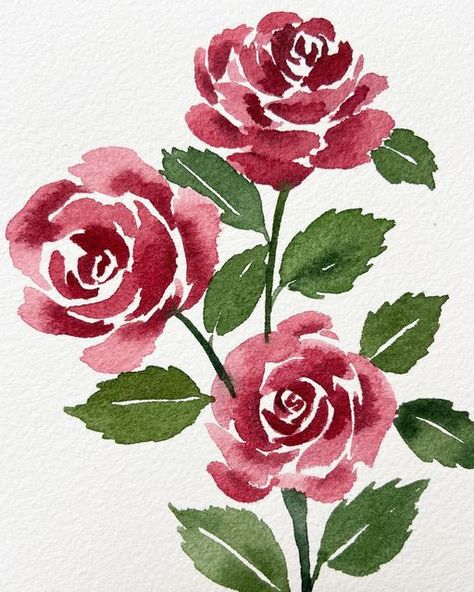 Flower Drawings Watercolor, Water Painted Flowers, Flowers Drawing Painting, Painted Flower Aesthetic, Painted Flowers Watercolor, Watercolor Art Rose, Watercolor Flowers Rose, Watercolor Paintings Of Roses, Rose Painting Ideas