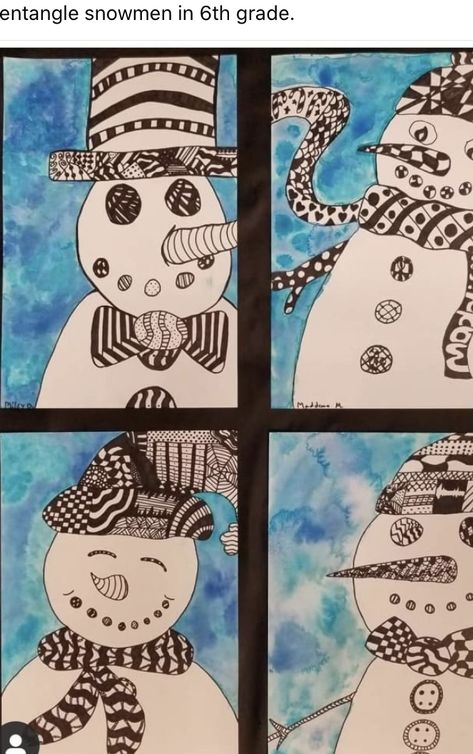 Zentangle Christmas, January Art, Holiday Art Projects, Winter Art Lesson, Snowman Images, Christmas Art Projects, Winter Art Projects, 6th Grade Art, 4th Grade Art