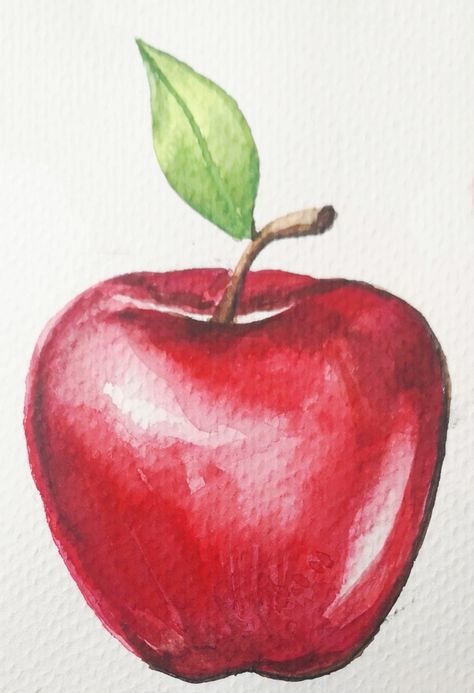 How to draw an apple in Watercolor come to see my online class Painting Of Apple, Fruits For Drawing, Apple Painting Easy, Apple Painting Watercolour, Watercolour Fruit Easy, Drawing An Apple, Apple Fruit Art, Painting Ideas With Pencil Colors, How To Draw Apple