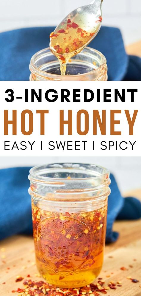 3-Ingredient Hot Honey Recipe I homemade hot honey recipe I how to make hot honey at home I easy hot honey recipe I delicious hot honey recipe I quick hot honey recipe I tips for making hot honey at home I best vegetarian recipes I recipes with honey I easy sauce recipe I sweet and spicy sauce I recipes with honey #vegetarianrecuoes #hothoney Honey Pepper Sauce, Make Hot Honey, Spicy Honey Sauce, Recipes With Honey, Homemade Hot Honey, Hot Honey Recipe, Easy Sauce Recipe, Hot Sauce Recipes, Sweet And Spicy Sauce