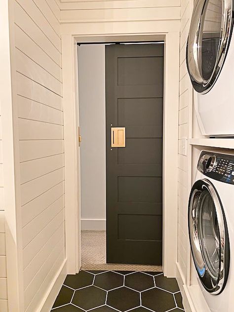 Get inspiration for your small bathroom here with our finished modern farmhouse bathroom for our kids. Tons of small bathroom ideas here! Basement Bathroom Laundry Combo Layout, Laundry And Half Bathroom Combo, Laundry Closet Bathroom Combo, Laundry With Powder Room, Walk Through Laundry Room To Bathroom, Laundry Room With Full Bathroom, Bathroom/laundry Room Remodel, Small Laundry Room Built In Cabinets, Small Half Bathroom And Laundry Room Combo