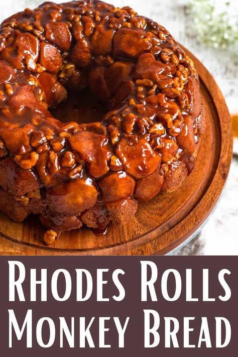 Sticky sweet Monkey Bread is a treat everyone enjoys, and this recipe using Rhodes Rolls makes baking this delicious dish easy and quick. With only 6 ingredients, this is the perfect treat to prepare for an extra sweet breakfast or afternoon snack! Rhodes Rolls Monkey Bread, Rhodes Bread Dough Recipes, Rhodes Rolls Recipes, Rhodes Bread Dough, North American Food, Sweet Monkey, Rhodes Rolls, Monkey Bread Recipe, Bread Dough Recipe