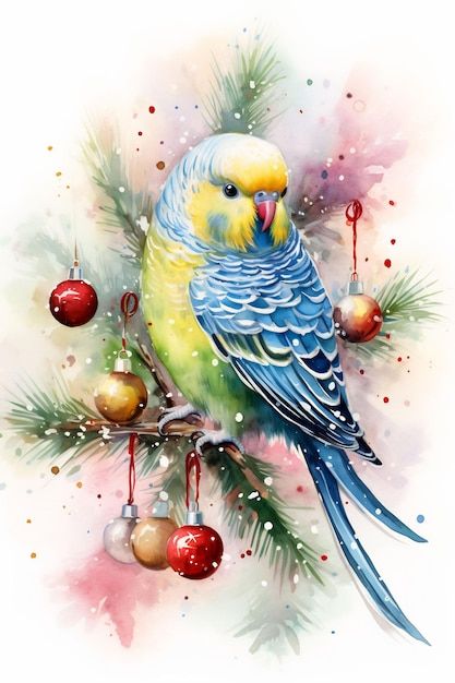 Kingfisher Art, Christmas Birds, Christmas Tree Pictures, Print Christmas Card, Christmas Portraits, Christmas Ephemera, Watercolor Pictures, Holiday Painting, Parakeets