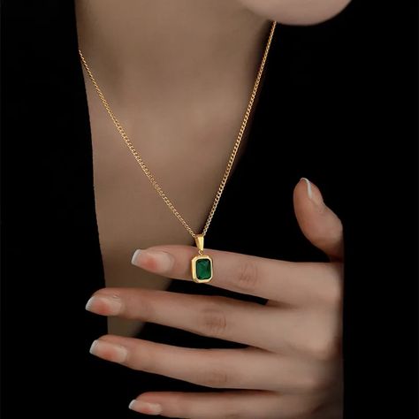 - AliExpress Emerald Necklace Pendant, Green Pendants, Trendy Necklace, Pearl Choker Necklace, Emerald Pendant, Emerald Necklace, Square Pendant, Chain Choker Necklace, Necklace Fashion