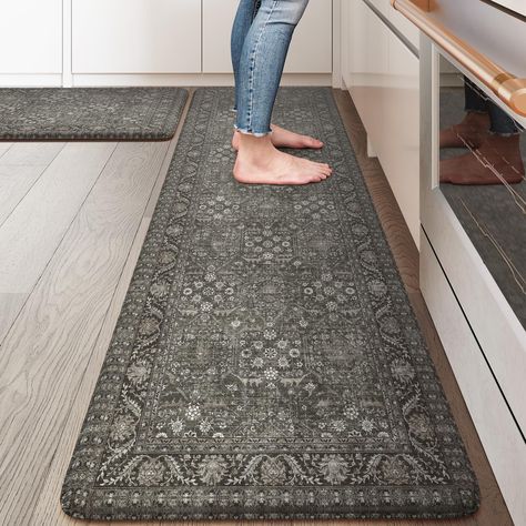 PRICES MAY VARY. Comfort Anti-fatigue Kitchen Mats: 0.47inch (12mm) extra thick anti fatigue kitchen floor mat are sure to provide cushion on your feet, knees, lower back, and joints for standing.Feel comfortable like walking on a firm but soft cloud when you are cooking in kitchen or working at your standing desk Kitchen Rugs Set 2PC: The set contains 2 rectangular kitchen mats measure 17.3"x 59"+17.3"x 29".The comfort standing mat are made of high-quality and premium PVC materials,to ensure th Black Kitchen Rugs Ideas, Anti Fatigue Kitchen Mats Farmhouse, Large Kitchen Rug Ideas, Kitchen Runner Rug Washable, Kitchen Runner Rug Ideas Dark Cabinets, Kitchen Mats Floor Ideas, Farmhouse Green Kitchen, Kitchen Registry, Kitchen Runner Rug Ideas