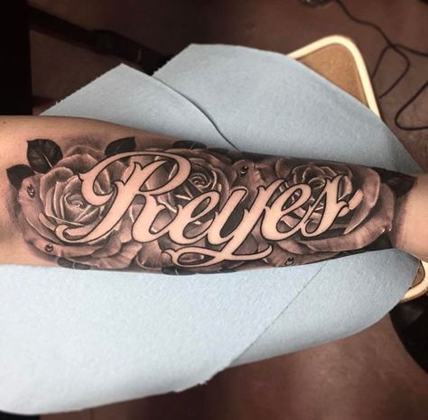 Bone Sleeve Tattoo, Bicep Name Tattoo, Name Sleeve Tattoo, Last Name Sleeve Tattoo, Last Name On Arm Tattoo, Gf Name Tattoo Ideas For Men, Name On Forearm Tattoo Men, Last Name Arm Tattoo, Inner Bicep Name Tattoo Men