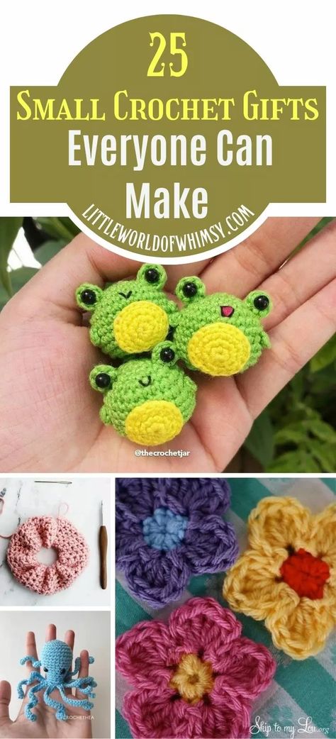 25 Small Crochet Gifts Everyone Can Make (< 1 hour!) - Little World of Whimsy Medium Yarn Crochet Patterns, Easy 1 Hour Crochet Projects, Beginner Crochet Projects For Kids, Super Quick Crochet Projects, 5 Minute Crochet Projects, 30 Minute Crochet Projects, 10 Minute Crochet Projects, Beginning Crochet Projects, Christmas Crochet Gifts