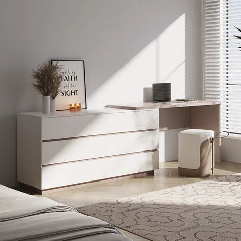 Dresser And Desk | Wayfair Desk Dresser Combo, Expandable Desk, Multifunctional Desk, Desk Brown, Calm Atmosphere, Bedroom Colour, Dresser Desk, Guest Bedroom Decor, Clean Bedroom