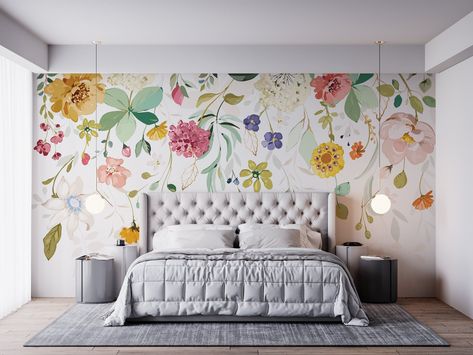 Wildflower Mural, Botanical Wall Mural, Wildflowers Wallpaper, Floral Mural, Wallpaper High Quality, Garden Mural, Flower Mural, Bedroom Murals, Mural Floral