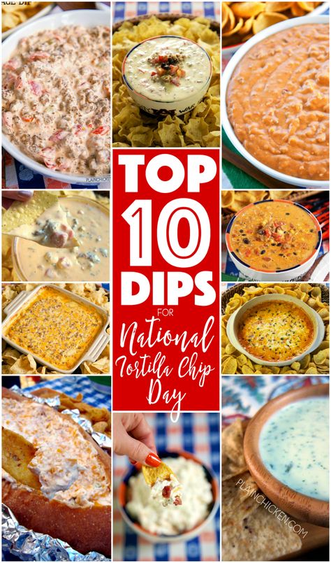 Top 10 Dips for National Tortilla Chip Day!! 10 of the best dips to celebrate! Easy and delicious! Something for everyone!! #pinkrelief #ad Nacho Chip Dip Recipes, Easy Chip Dip, Chip Dip Recipes, Savory Dips, Dip For Tortilla Chips, Tortilla Chip Recipe, Tortilla Chip, Homemade Dips, Homemade Tortilla Chips