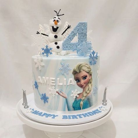 Small Elsa Cake, One Tier Frozen Birthday Cake, Frozen Cake Design Birthdays, Simple Frozen Cake Design, Elsa Birthday Cake Frozen, Frozen 3rd Birthday Cake, Frozen Cake Ideas Birthdays, Simple Frozen Birthday Cake, Frozen Cake Design