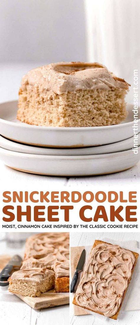 Easy Desserts From Scratch, Cinnamon Cake Recipes, Church Recipes, Recipe For A Crowd, Snickerdoodle Cake, Snicker Doodle, Sheet Cake Recipe, Brownie Pops, Work Recipes