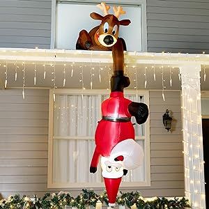 Joiedomi 8 FT Hanging Christmas Inflatables Decoration, Christmas Inflatable Reindeer and Climbing Santa, Blow Up Inflatable with Build-in LED for Xmas Party Indoor, Outdoor, Yard, Garden, Lawn Decor Christmas Setup, Christmas Blow Up, Santa With Reindeer, Inflatable Decorations, Christmas Yard Decorations, Santa Decorations, Christmas Inflatables, Christmas Yard, Outdoor Holiday Decor