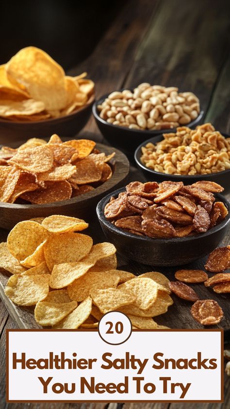 A variety of healthier salty snacks, including baked chips and roasted nuts, displayed on a wooden table, offering a crunchy and guilt-free snacking option. Healthy Snacks To Replace Chips, Clean Eating Crackers, What To Eat Instead Of Chips, Healthy Salty Snack Ideas, Crunchy Snacks Healthy, Crunchy Healthy Snacks, Healthy Make Ahead Snacks, Salty Snacks Healthy, Low Calorie Salty Snacks