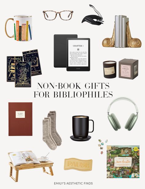 Shop gifts (that aren't books) for bibliophiles: https://liketk.it/4jPCl book lover gift guide, bookworm, blue light blocking reading glasses, personalized book embosser, gilded gold snail bookends, trope tarot cards, kindle paperwhite, author candle, jane austen, book journal, reading journal, barefoot dreams socks, smart coffee mug, airpods max, noise cancelling headphones, bed tray, pause bookmark, classic books, jane austen puzzle #ad Diy Gifts For Friends Creative Unique, Book Club Gift Exchange Christmas, Gift Ideas For Writers, Gifts For Book Lover, Gifts For Book Club Friends, Book Gifts Ideas, Stuff To Put On Your Christmas List, 2024 Gift Guide, Books For Friends