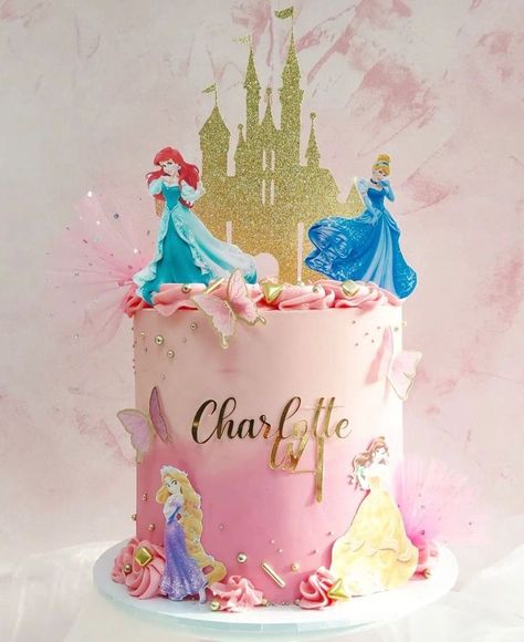 Princess Theme Birthday Cake Ideas, Princess Cake For 3rd Birthday, Disney Princesses Cake Ideas, Princess Theme Birthday Party Cake, Princess 4th Birthday Cake, Small Disney Princess Cake, Disney Princess Birthday Cake One Tier, Pastel Princess Cake, Disney Princess Smash Cake