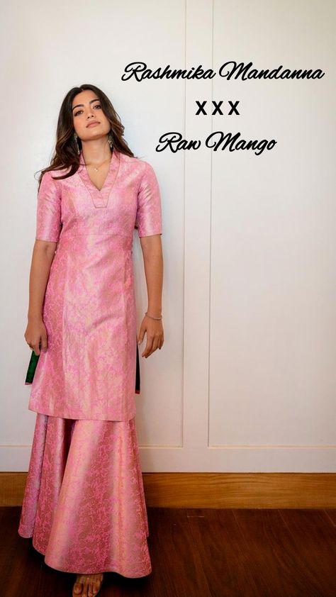 Rashmika Mandanna | Co-ord Set | Silhouette Route Stylish Kurtis Design, Trendy Outfits Indian, Long Gown Design, Anarkali Dress Pattern, Fashionable Saree Blouse Designs, Rashmika Mandanna, Simple Kurti Designs, Casual Indian Fashion, Indian Dresses Traditional