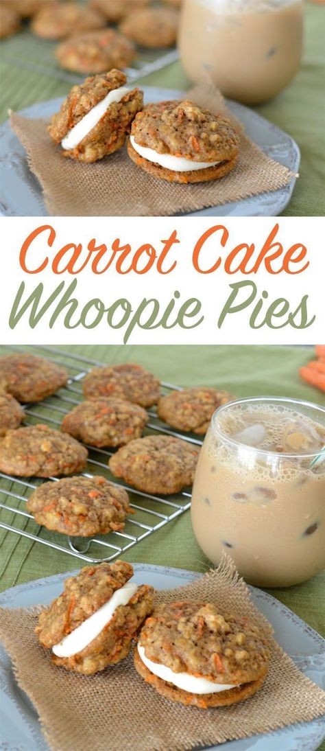 Carrot Cake Whoopie Pies, Cake Whoopie Pies, Whoopie Pie Recipe, Spring Treats, Whoopie Pie, Salty Cake, Carrot Cake Recipe, Whoopie Pies, With Cream Cheese Frosting