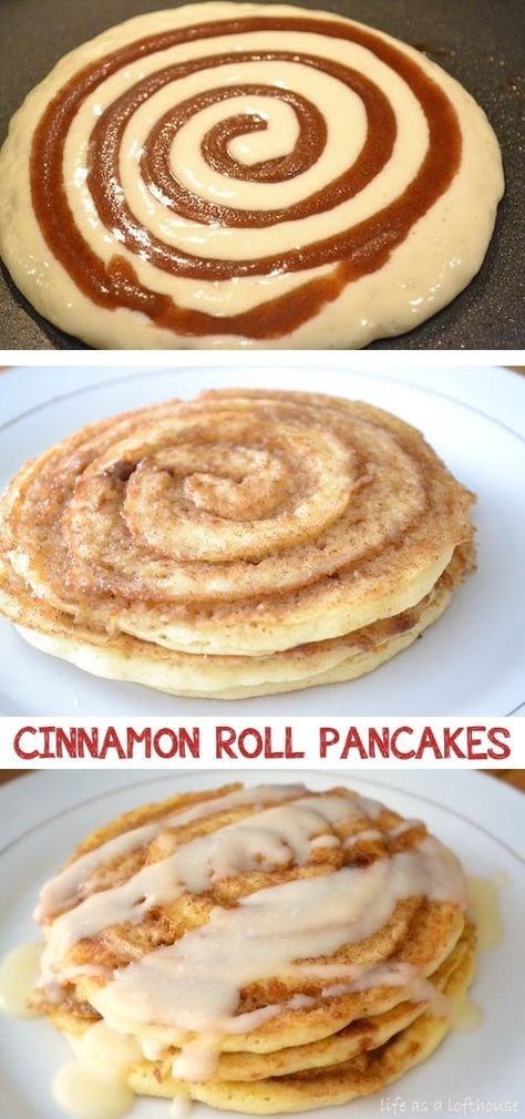 Breakfast Ideas For A Crowd, Fun Breakfast Ideas, Cinnamon Roll Pancakes Recipe, Menu Sarapan Sehat, Cinnamon Roll Pancakes, Fun Breakfast, Makanan Diet, Roll Recipe, Breakfast Brunch Recipes