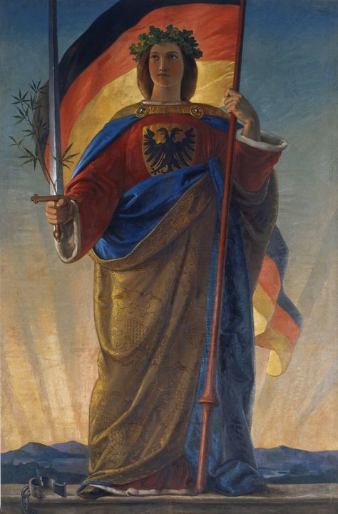 Germania, painting by Philipp Veit, 1848. Benfica Wallpaper, Holy Roman Empire, German History, German Art, Propaganda Posters, Vintage Artwork, Roman Empire, Dresden, Vienna