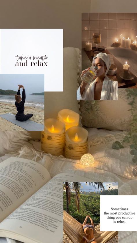 Selfcare, relaxation, spa, me time, grounding, meditation, beige tones, beige aesthetic Spa Vision Board, Me Time Aesthetic, Grounding Meditation, Time Aesthetic, Relaxation Spa, Dream Vision Board, Vision Board Inspiration, Gap Year, Bedtime Routine