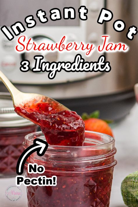 Strawberry Jam is made right in the instant pot from fresh strawberries and no pectin is used in this instant pot jam recipe. Make fresh homemade strawberry jam in just minutes. Strawberry Jam No Pectin, Strawberry Jam Recipe Without Pectin, Strawberry Basil Jam, Making Strawberry Jam, Instant Pot Freezer, Easy Strawberry Jam, Strawberry Freezer Jam, Canned Strawberries, Freezer Jam Recipes