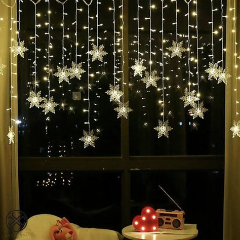 Shop Cute Winter Home Decor For After Christmas | POPSUGAR Home Christmas Light Curtains, Christmas Wedding Decorations, Decoration Vitrine, Led Curtain Lights, Curtain String Lights, Christmas Window Decorations, Viria, Window Light, Christmas String Lights